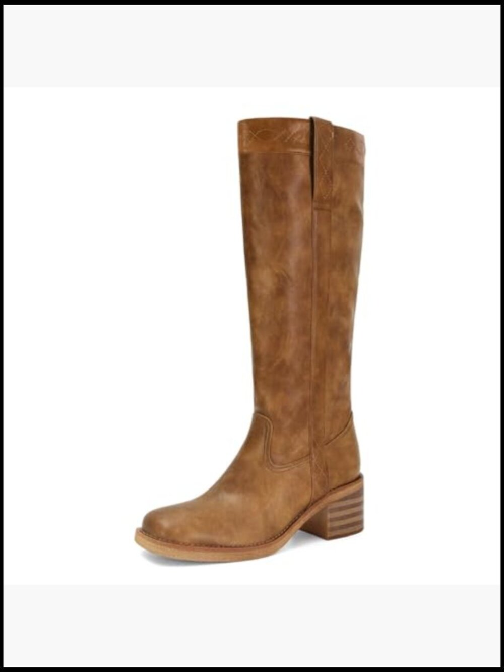 Vintage Knee High Boots Side Lace Chunky Heel Round Toe Wide Calf - Picture 3 of 5